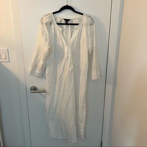 J.CREW EYELET CAFTAN EMBROIDERED BEACH COVER-UP MAXI DRESS WHITE - medium
